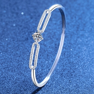 Bracelet Jonc en Argent Sterling 925 avec Moissanite pour Femme Luxe Géométrique Ovale Inlays Pierres Bijoux Fins Cadeau
