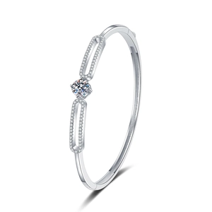 Bracelet jonc en argent sterling S925 avec moissanite et pierre centrale ronde polie