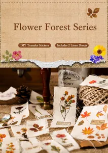 Macro detail of Flower Forest series floral cotton linen stickers in a vintage DIY setting
