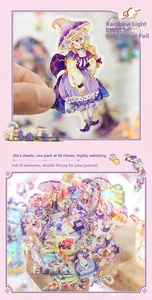 Détail d'autocollants magic girl avec dorure arc-en-ciel pour scrapbooking