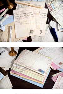 Macro view of vintage ephemera papers with artistic handwriting and antique textures