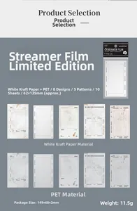 Detail van diverse filmrol stickers in PET en wit kraftpapier materialen voor scrapbooking