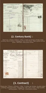 Detailed grid of four vintage French bill designs with double-sided retro paper patterns