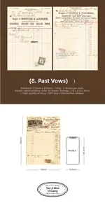 Detail view of retro script writing paper pad with dimensions and size comparison