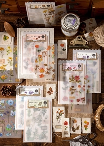 Botanische PET-Sticker der Serie Flower Forest und Stoffetiketten für Scrapbooking