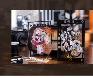 Detail showing translucent PET vintage frame stickers with artistic illustration motifs