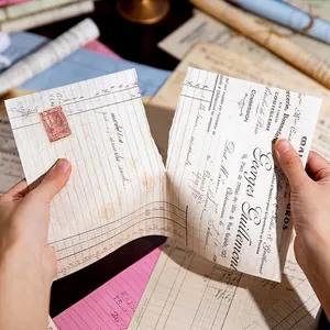 Vintage contract style double-sided collage paper with retro scripts and stamps for DIY scrapbooking