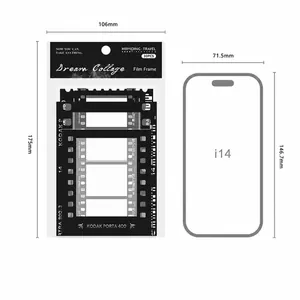 Vintage film frame PET stickers size comparison with iPhone 14 for collage scrapbooking