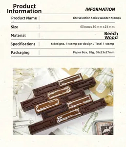 Detailweergave van beukenhouten stempel met afmetingen 65x20x24mm en natuurlijke textuur