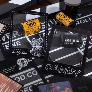 Retro PET film frame stickers with vintage movie motifs for scrapbooking decor