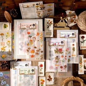 Vintage Botanische PVC Baumwollleinen Material Aufkleber Für Scrapbooking Journaling Retro Floral DIY Bastelprojekte Dekor