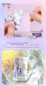 Detail of transparent PET sticker with anime girl illustrations and white ink backing