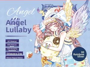 Detail of PET decorative tape featuring Angel Lullaby design with rainbow silver foil effect