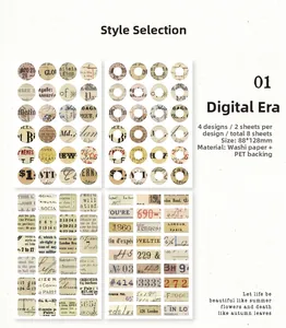 Détails d'autocollants scrapbooking vintage avec motifs de journaux rétro et matériau Washi PET