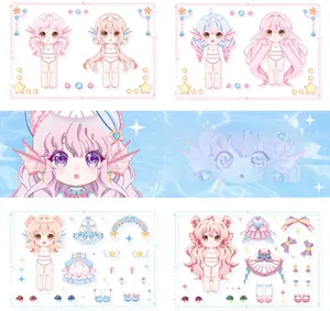 Détail d'autocollants anime Chibi avec mode Lolita et accessoires de poupée mignons