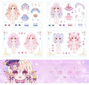 Vue détaillée d'autocollants PET habillage fille anime pour journaux DIY créatifs
