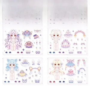 Détails de 4 ensembles de stickers fille anime avec robes et accessoires mignons