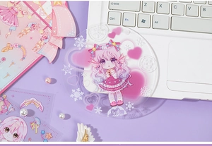 Détails d'autocollants PET de fille animée mignonne sur sous-verre en acrylique et bureau