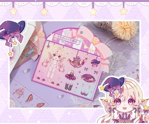 Détails de 6 planches de stickers d'habillage anime violets pour scrapbooking DIY