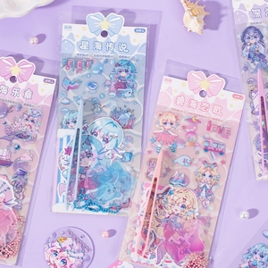 Autocollants PET mignons thème sirène animée pour scrapbooking avec détails holographiques