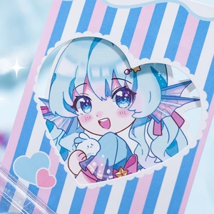 Autocollants PET anime de fille aux cheveux bleus et lapin dans un cadre en cœur