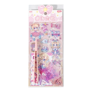 Set d'autocollants cartoon pour filles avec cadres décoratifs et pince rose incluse