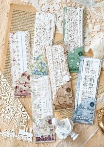 Dettaglio di 5 pezzi di carta pizzo bianca vintage per journaling e scrapbooking creativo