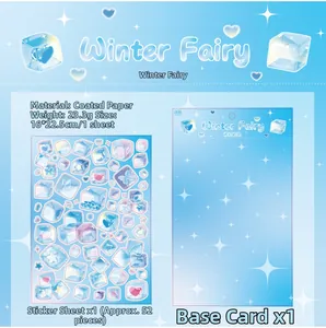 Detailed view of Winter Fairy stationery stickers with ice and star patterns on coated paper