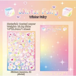 Detailed size chart for Winter Fairy stickers with dimensions 16x22.5cm and material info