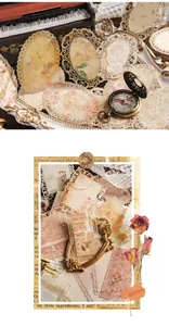 Detailed view of vintage lace paper and floral cutouts for retro scrapbooking decor