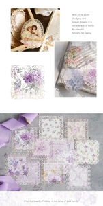 Detailed laser-cut vintage lace paper featuring purple floral patterns and angels