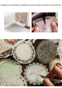 Detailed view of hollowed-out vintage lace paper with floral patterns for journaling