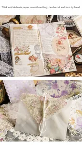 Detail of vintage angel lace paper stickers with floral patterns for scrapbooking