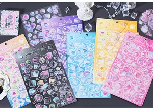 Macro view of Winter Fairy series translucent ice-textured stickers for DIY journals