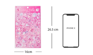 Detailed size comparison of pink ice-themed fairy stickers measuring 16cm by 26.5cm