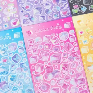 Winter Fairy Series Laser Decorative Stickers Coated Paper DIY Hand Ledger Material Stickers With Heart Star Patterns