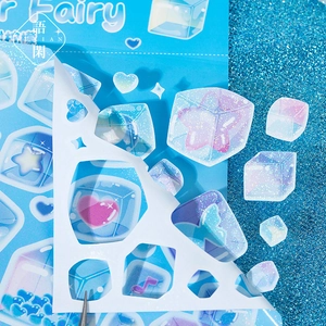 Winter fairy themed ice crystal stickers with holographic glitter stars and hearts