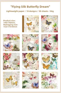 Λεπτομέρεια από 50 vintage χαρτιά scrapbooking με σχέδια πεταλούδας και λουλουδιών