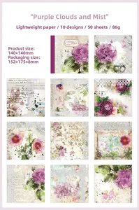 Λεπτομερής προβολή μωβ vintage χαρτιού scrapbooking με σχέδια δαντέλας και λουλουδιών