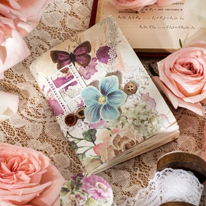 Vintage Lace Garden χαρτί scrapbooking με πεταλούδες και λουλουδάτα 3D διακοσμητικά