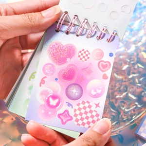 Pink holographic DIY scrapbooking sticker book with shiny glitter laser star patterns