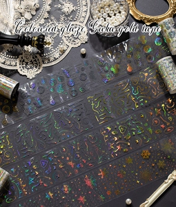 Macro detail of PET decorative tape with holographic butterfly and gear patterns