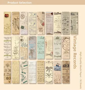 Detailansicht von 50 Vintage-Washi-Stickern mit Retro-Briefen und botanischen Motiven