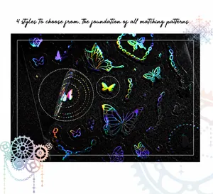 Macro detail of laser silver butterfly decorative tape with rainbow holographic finish