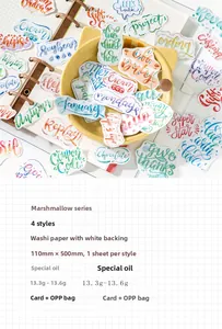 Gedetailleerde specificaties van Marshmallow Washi-tape met olieafwerking en pastelmotieven