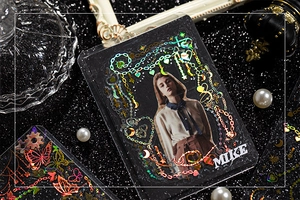 Cold stamping laser silver stickers with butterfly and star motifs on a black card sleeve