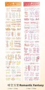 Detail van washi tape set met Engelse kalligrafie in zachte pastelkleurige tinten