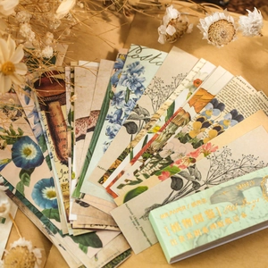 Vintage botanical stickers set with 50 floral illustrations for DIY scrapbooking