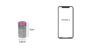 Detailed view of holographic laser silver decorative tape with 7cm x 3.8cm dimensions