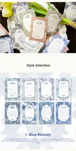 Vintage European style memo pads featuring retro blue architectural patterns and floral designs